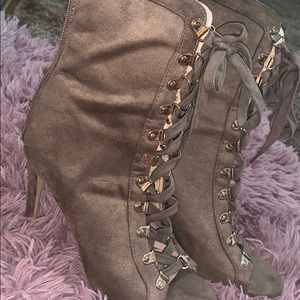 Olive green heels with laces